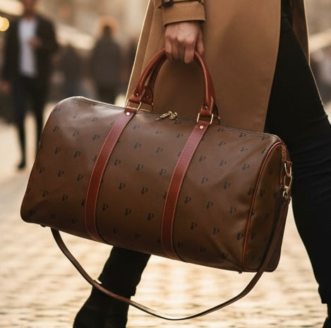 “P” Monogram Travel Duffle – Brown Leather Edition