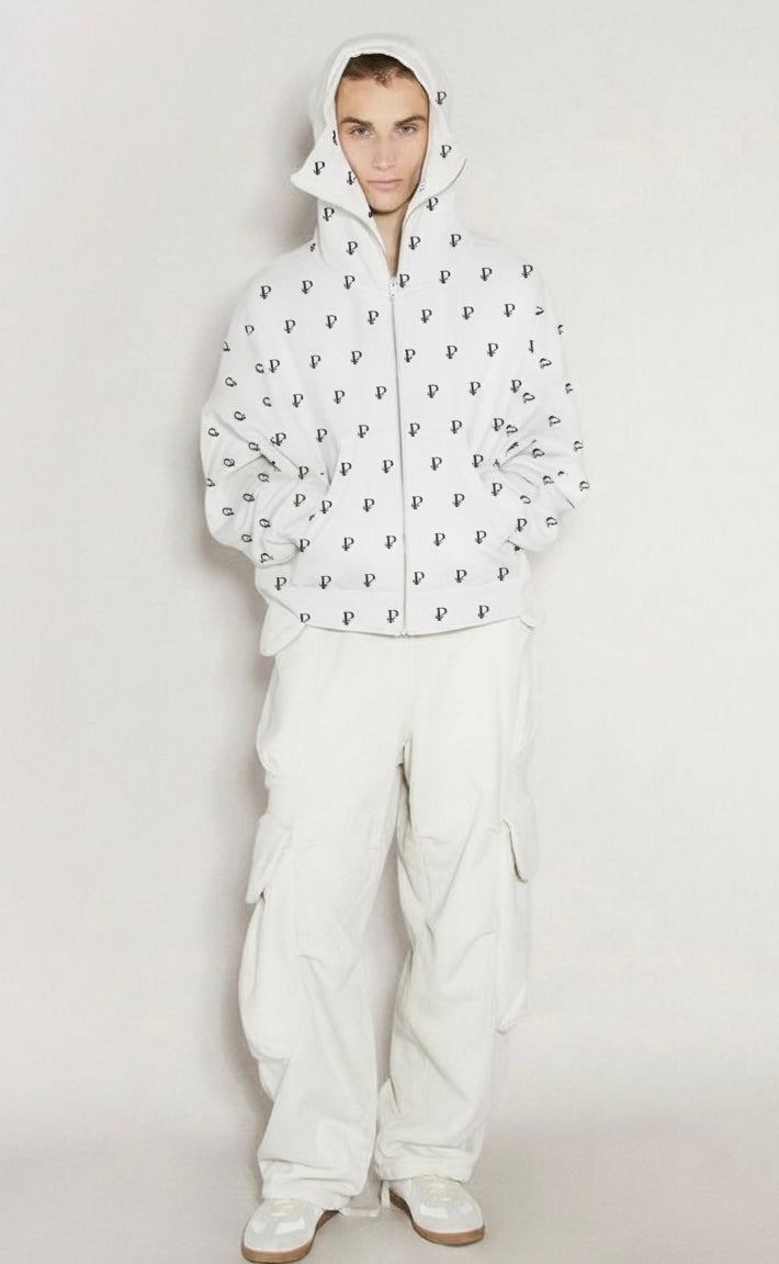 “P Monogram: White Noise” Zip Hoodie